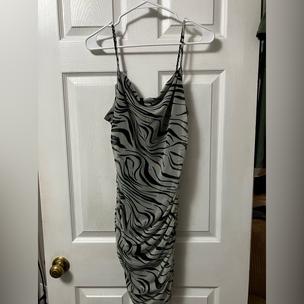 Mint green swirly scrunched side mini dress cowl neck